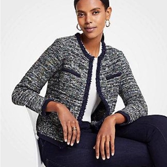 Ann Taylor Tweed Pocket Jacket in Night Sky - Picture 2 of 4